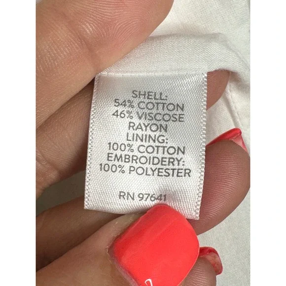 J. Jill Embroidered Open Front Jacket 2X White Blue Floral Cottage Coastal Boho - Picture 7 of 8